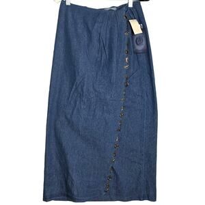 Cambridge Dry Goods Denim Maxi Wrap Skirt Christmas Charms Cotton VTG 80's NWT